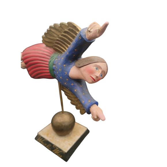 Weathervane Weather Wise Angel Sculpture Folk Art Hand-Painted Signed Leo Smith - Picture 2 of 12